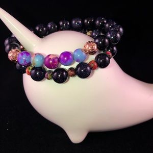 Blue goldstone and jasper beaded bracelets